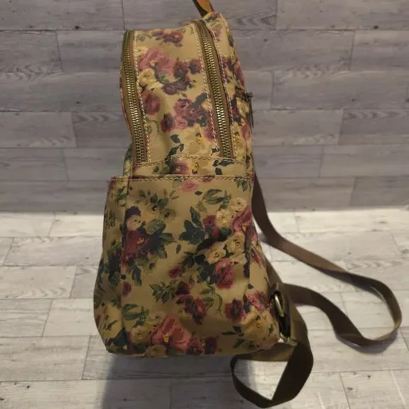 Patricia Nash Floral Canvas Backpack Vintage Rose Print Leather Trim Bag - Picture 5 of 14